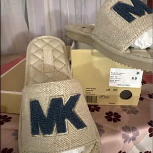 Michael Kors quilted slide sandals linen and denim